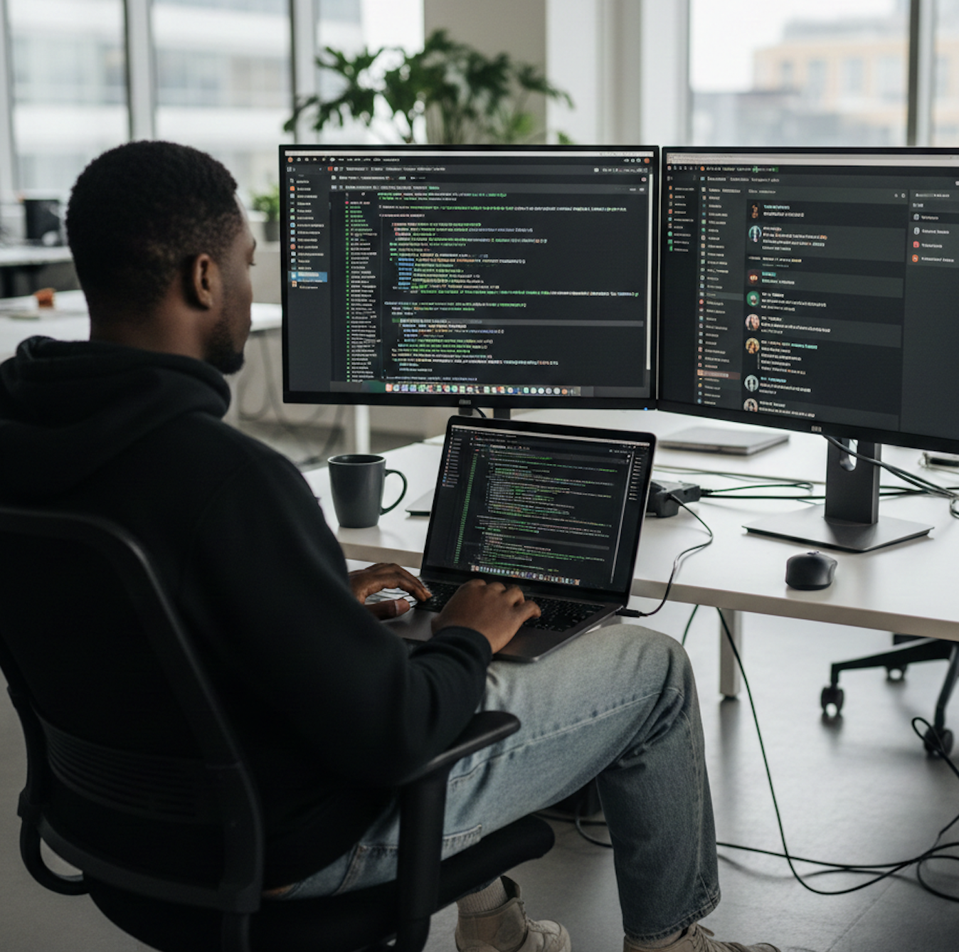 Engineer working late at desk